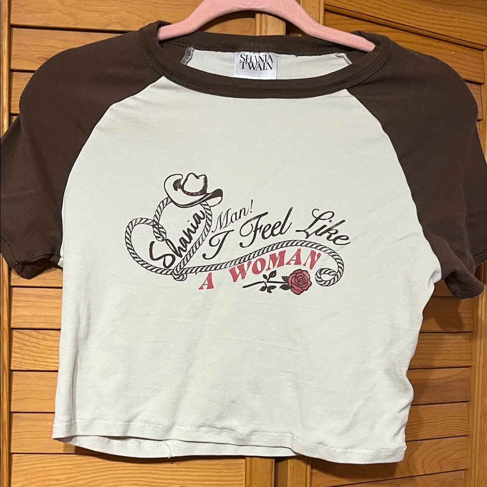 Brown and White Crop Top “Shania Twain “ size Large